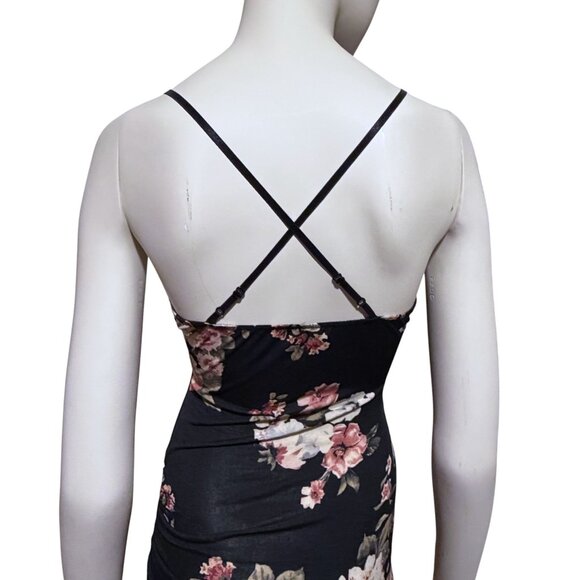 Vintage 90s Asymmetric Slip Dress S Ruched Adjustable Cross Back Romantic Baddie - Picture 3 of 6